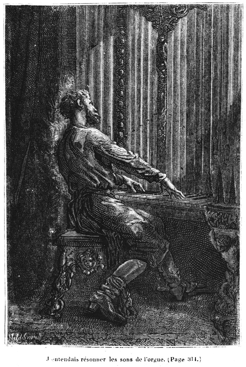 Kapten Nemo spelar orgel, illustration från 