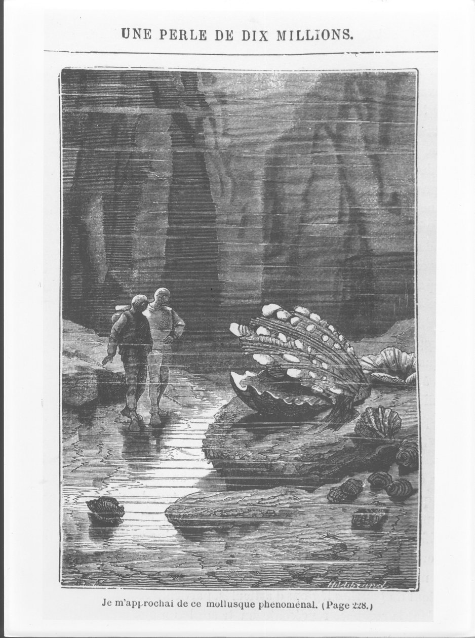 Illustration från "20 000 mil under havet" av Jules Verne (1828-1905), graverad av Henri Theophile Hildibrand (1824-97) ca 1869-70. av Alphonse Marie de Neuville