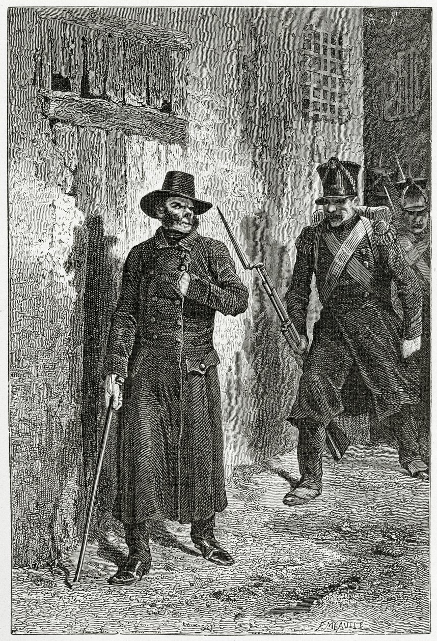 Illustration från Les Misérables, 1800-talet (gravyr i svartvitt) av Alphonse Marie de Neuville
