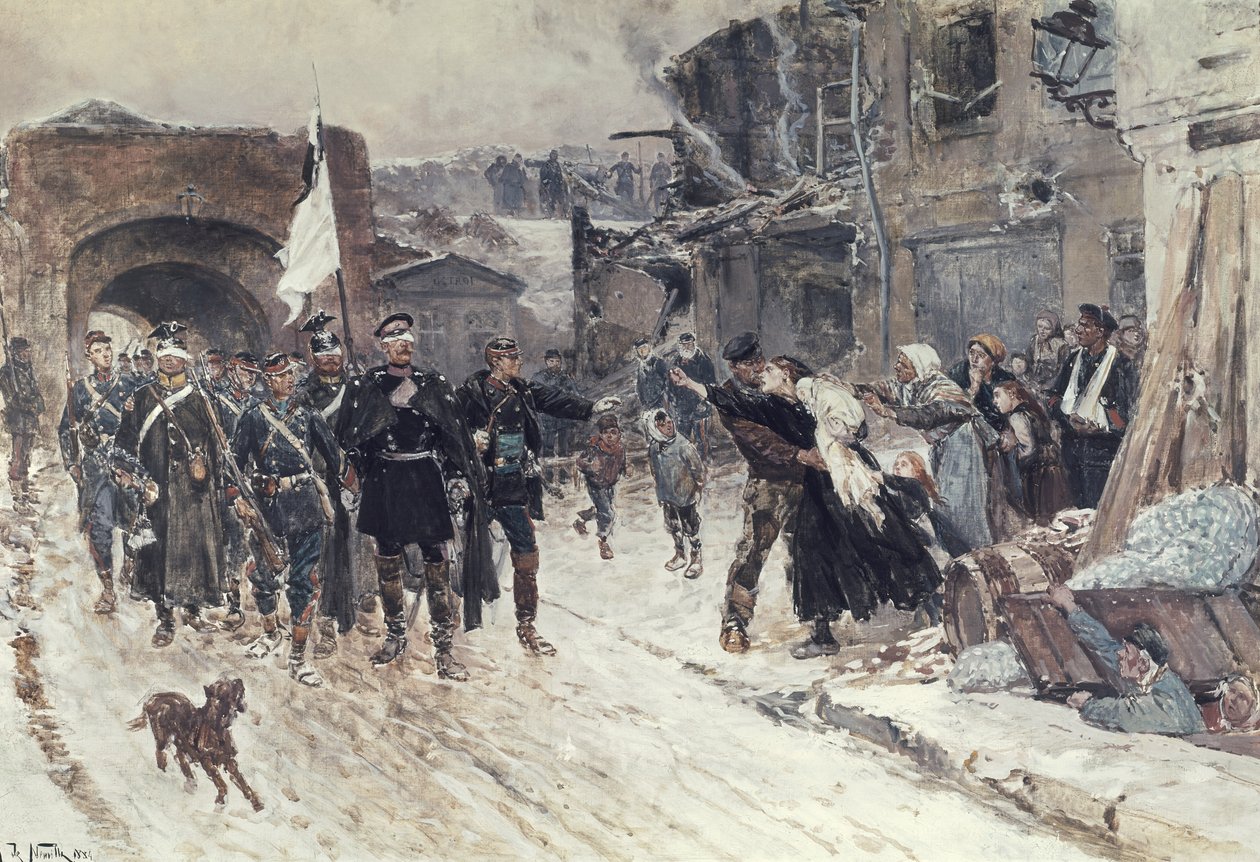 Ingången till Belfort av den tyske befälhavaren som bär vapenvilans flagga, 4 november 1870, 1884 av Alphonse Marie de Neuville