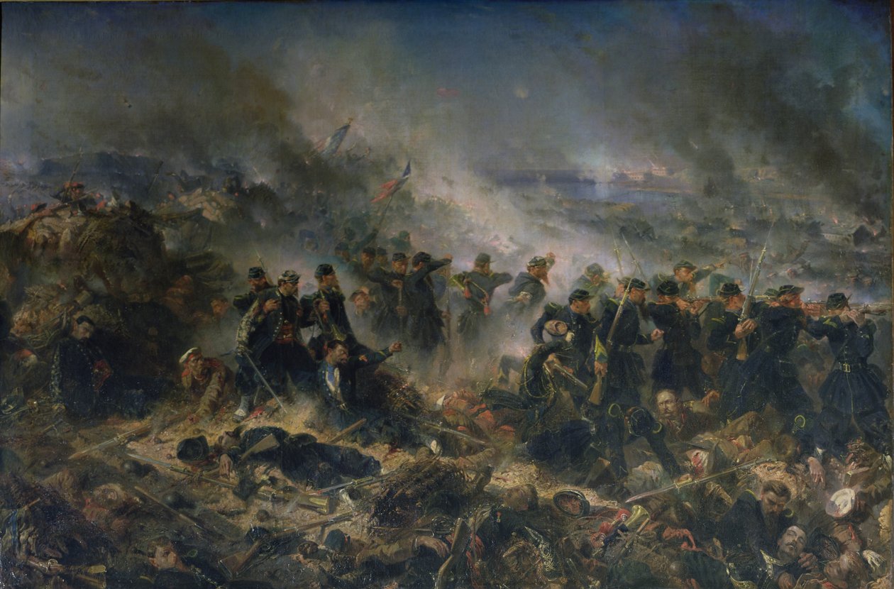 Gervais-batteriet vid belägringen av Sebastopol, 18 juni 1855 av Alphonse Marie de Neuville