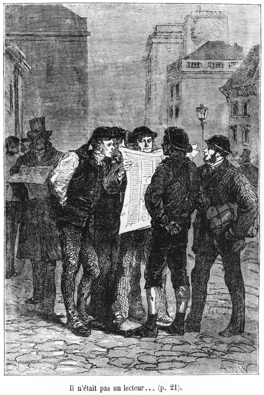 Det fanns ingen läsare, illustration från "Jorden runt på åttio dagar" av Jules Verne (1828-1905) sent 1800-tal av Alphonse Marie de Neuville