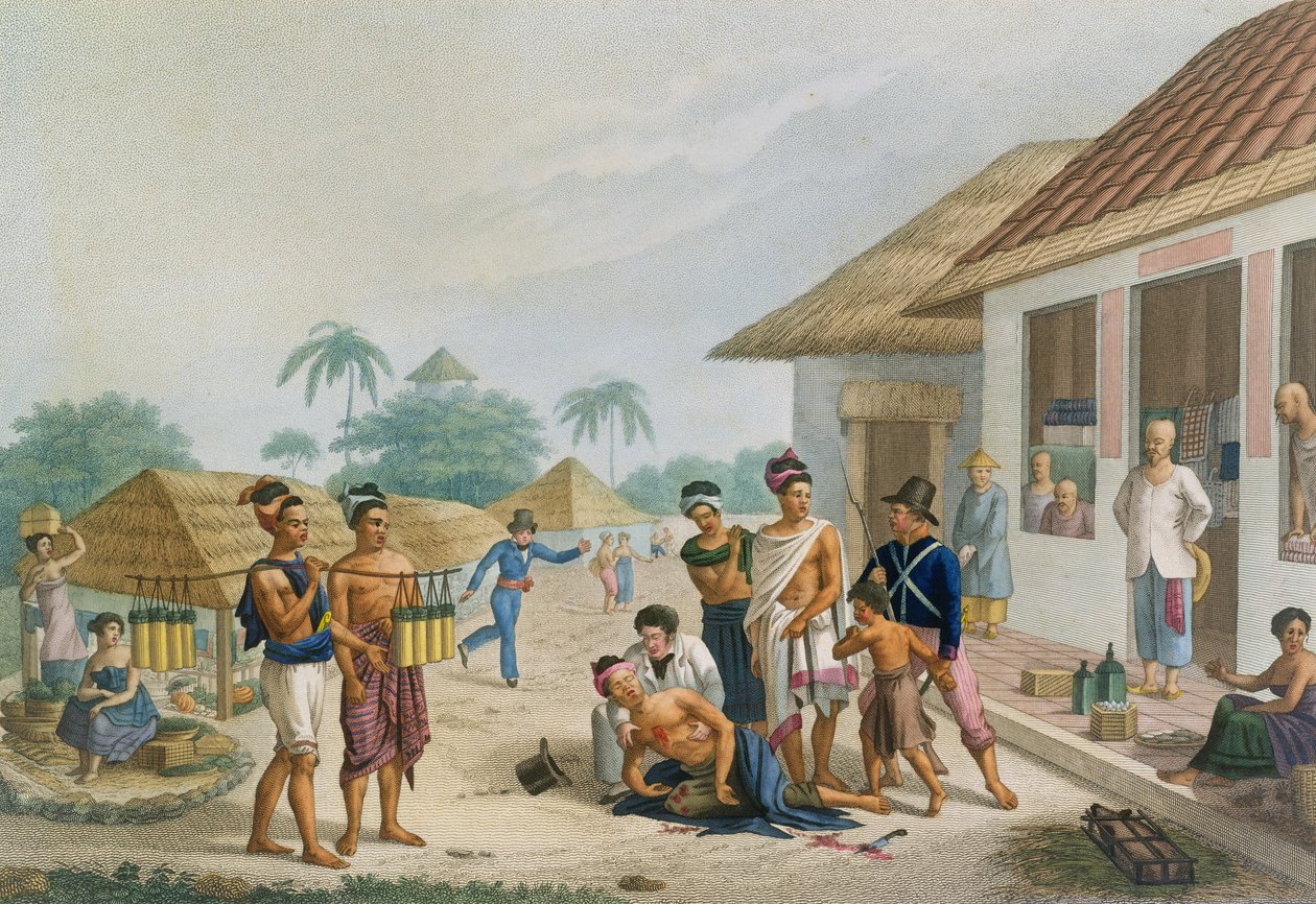 Vy över basaren i Coupang, Timor, från "Voyage Autour du Monde sur les Corvettes de L