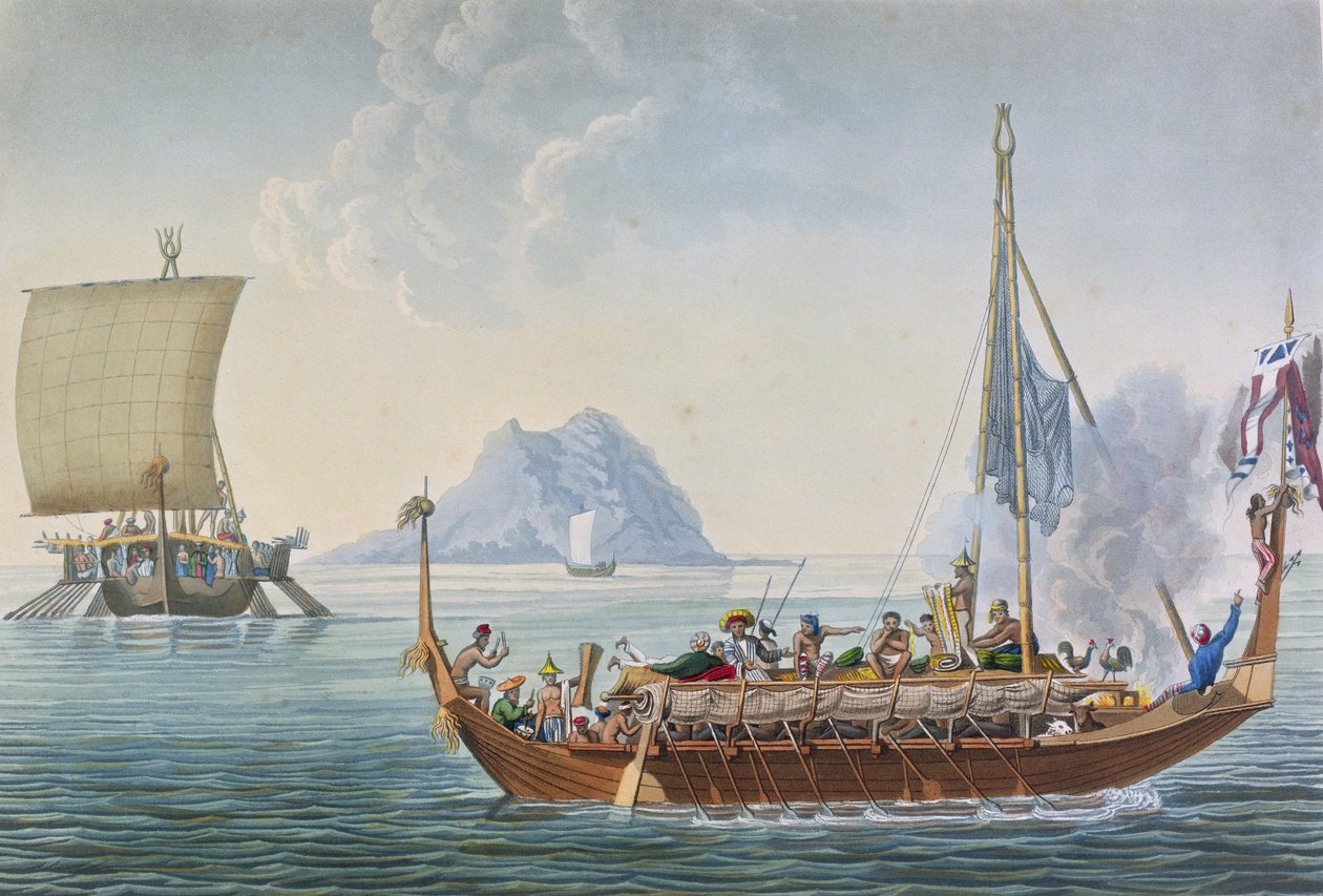 Utsikt över Corocores på ön Guebe, från ön Pisang, från 