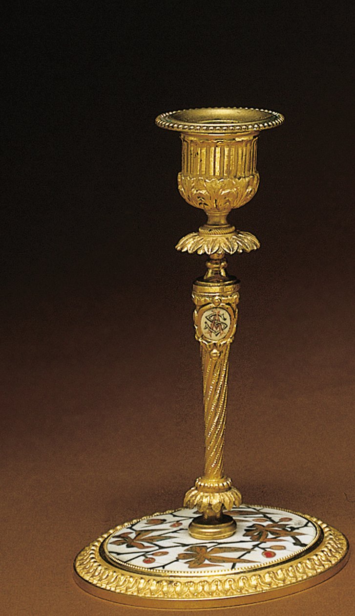 Ljusstake, från ett Napoleon III skrivbordsset i fyra delar, intarsia av Duvinage och Harinckouk, ca 1877 av Alphonse Gustave Giroux