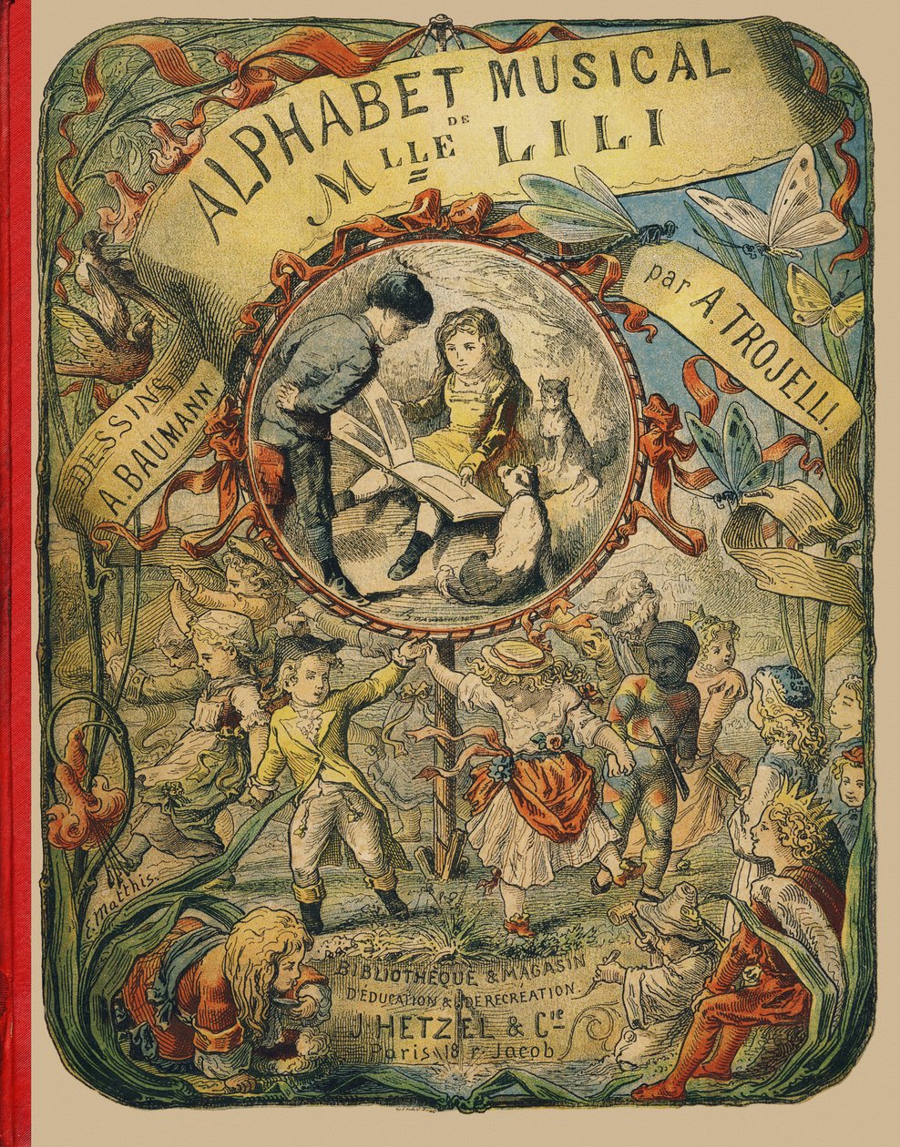 Omslag - Gravyr från Mlle Lilis musikalfabet, av Angelino Trojelli (18..-1916). Bibliotek & utbildnings- och fritidsaffär J. Hetzel & Cie, Paris av Alphonse Victor Baumann