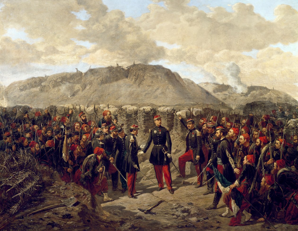 Krimkriget (1853-1856): Marskalk Patrice MacMahon med zouaverna i Malakoff av Alphonse Antoine Aillaud