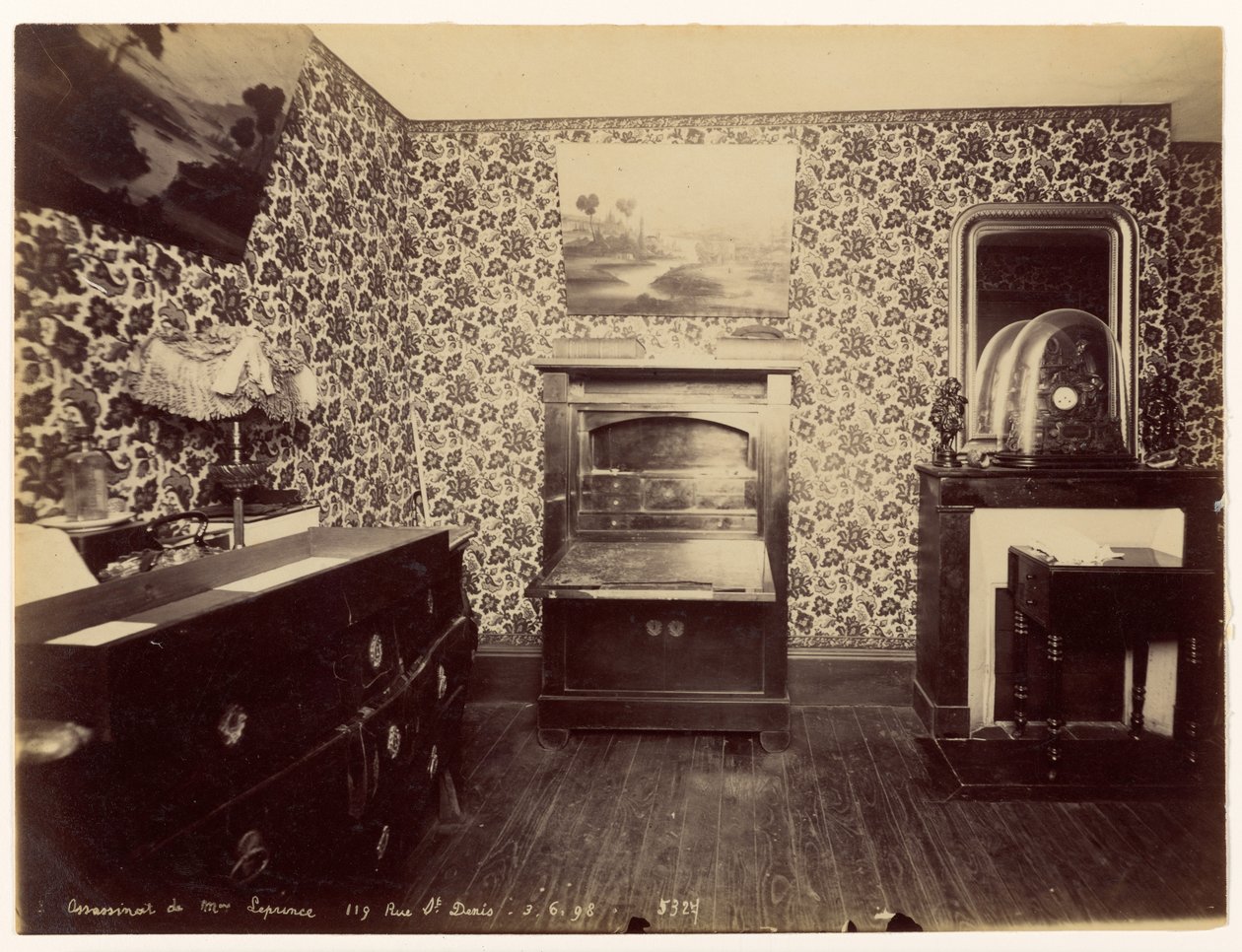 Mordet på Lady Leprince ... Vy över sovrummet av Alphonse Bertillon