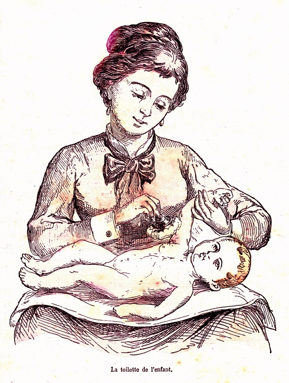 The Toilet of the Child - The Normal Life & Health av J. Rengade. Teckning av A. Demarle 1881 av Alphonse Demarle