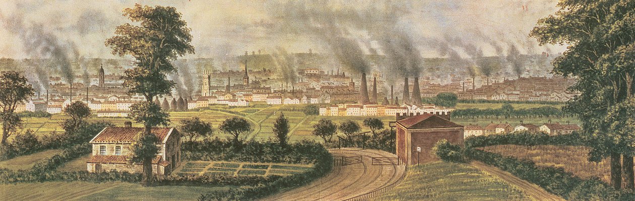 Leeds från Rope Hill, ca 1840 (färg litho) av Alphonse Douseau