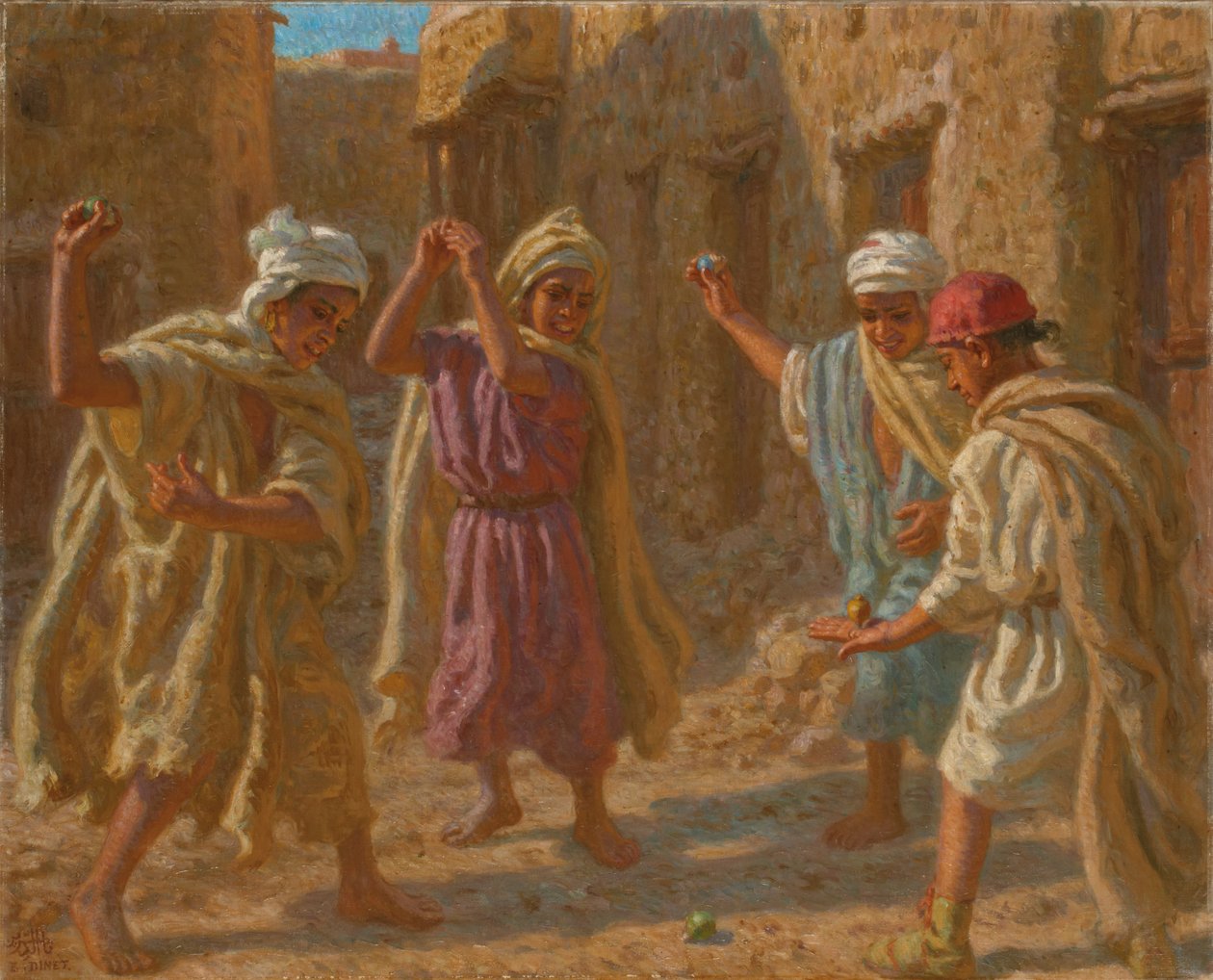 Game of Spinning Tops; The Spinning Top Game, ca 1924 (olja på duk) av Alphonse Etienne Dinet