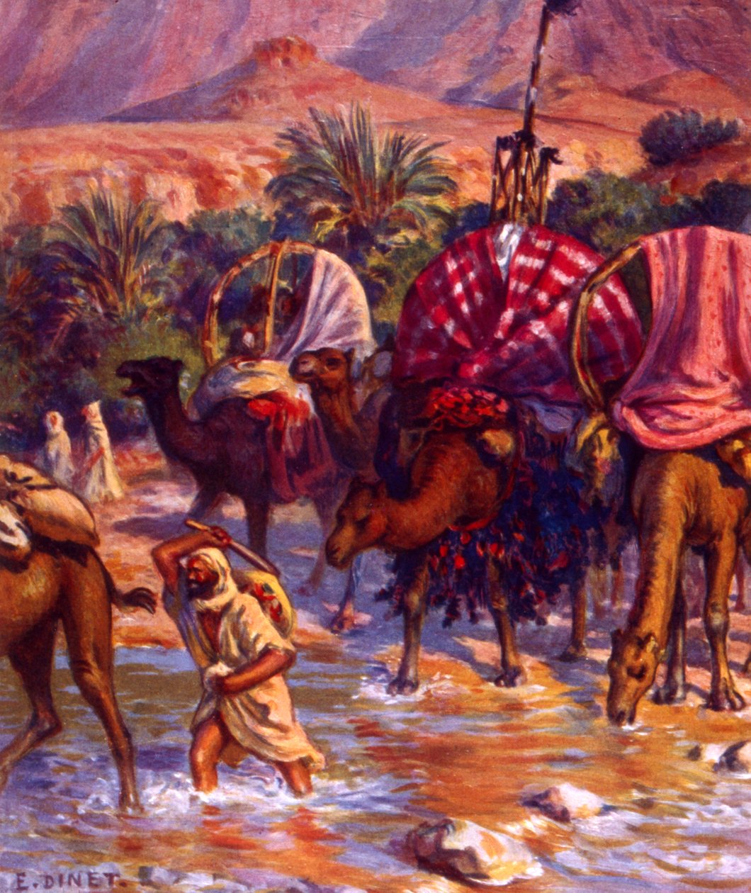 Grupp av arabiska nomader i öknen. av Nasreddine Dinet (Alphonse-Étienne Dinet). 1861 1929. fransk orientalistisk målare 1918 av Alphonse Etienne Dinet