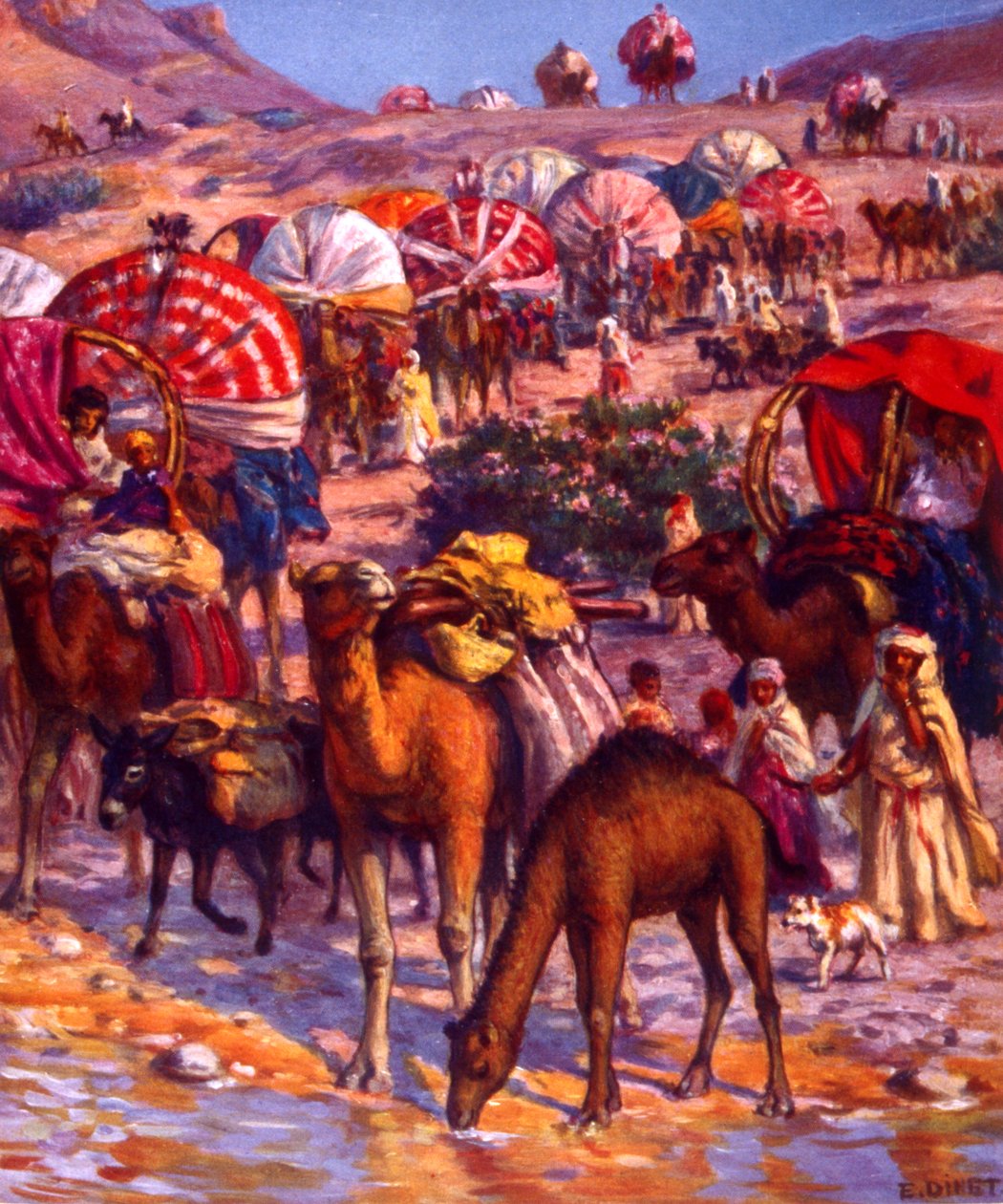 Grupp av arabiska nomader i öknen. av Nasreddine Dinet (Alphonse-Étienne Dinet). 1861 1929. fransk orientalistisk målare 1918 av Alphonse Etienne Dinet