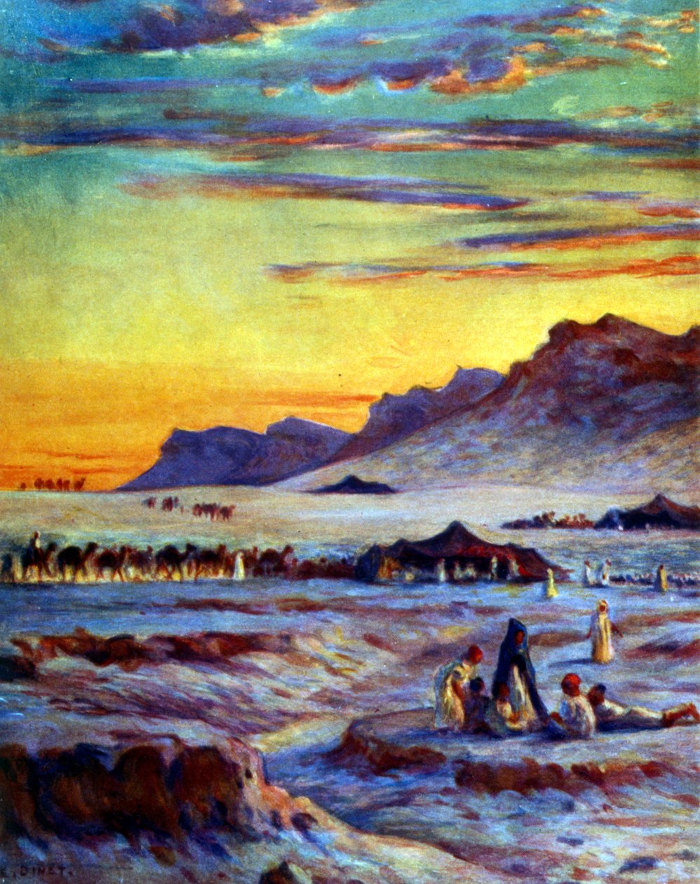 砂漠のアラブ遊牧民のグループ。 Nasreddine Dinet (Alphonse-Étienne Dinet) 著。 1861 年 1929 年 フランスの東洋画家 1918 年スウェーデン人 av Alphonse Etienne Dinet