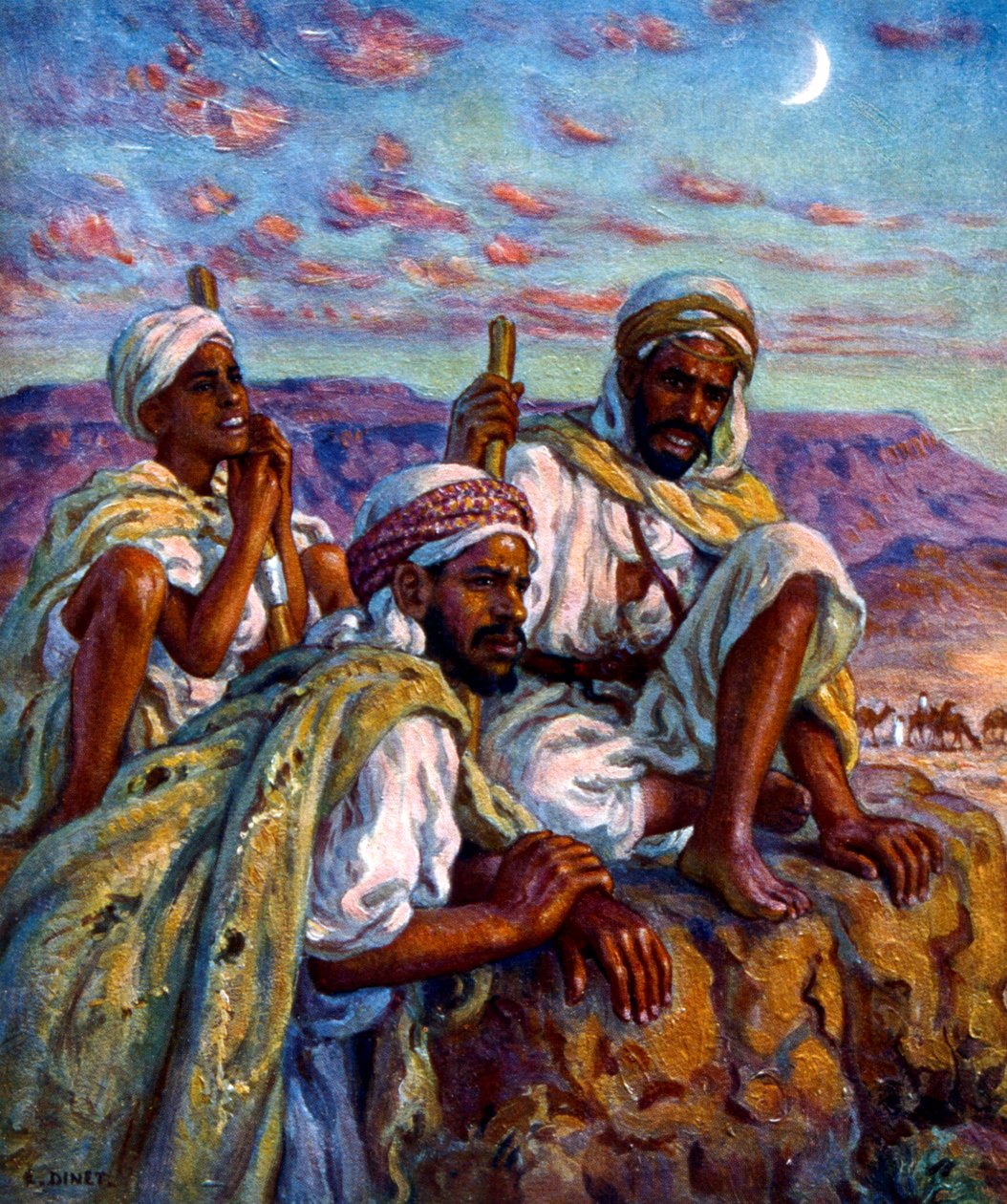 Grupp av arabiska herdar av Nasreddine Dinet (Alphonse-Étienne Dinet). 1861 1929. fransk orientalistisk målare 1918 av Alphonse Etienne Dinet