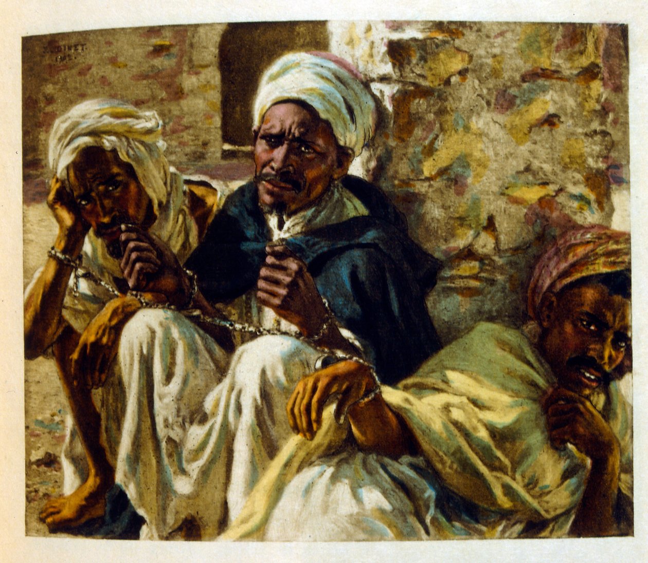 Illustration av Dinet ur "Mirages" Scener ur det arabiska livet. 1906. Mirages, Scenes De La Vie Arab illustrerades av Etienne Dinet och kommenterades av Silman Ben Ibrahim Bamer. Nasreddine Dinet föddes som Alphonse-Etienne Dinet; (1861-1929) var en frans av Alphonse Etienne Dinet