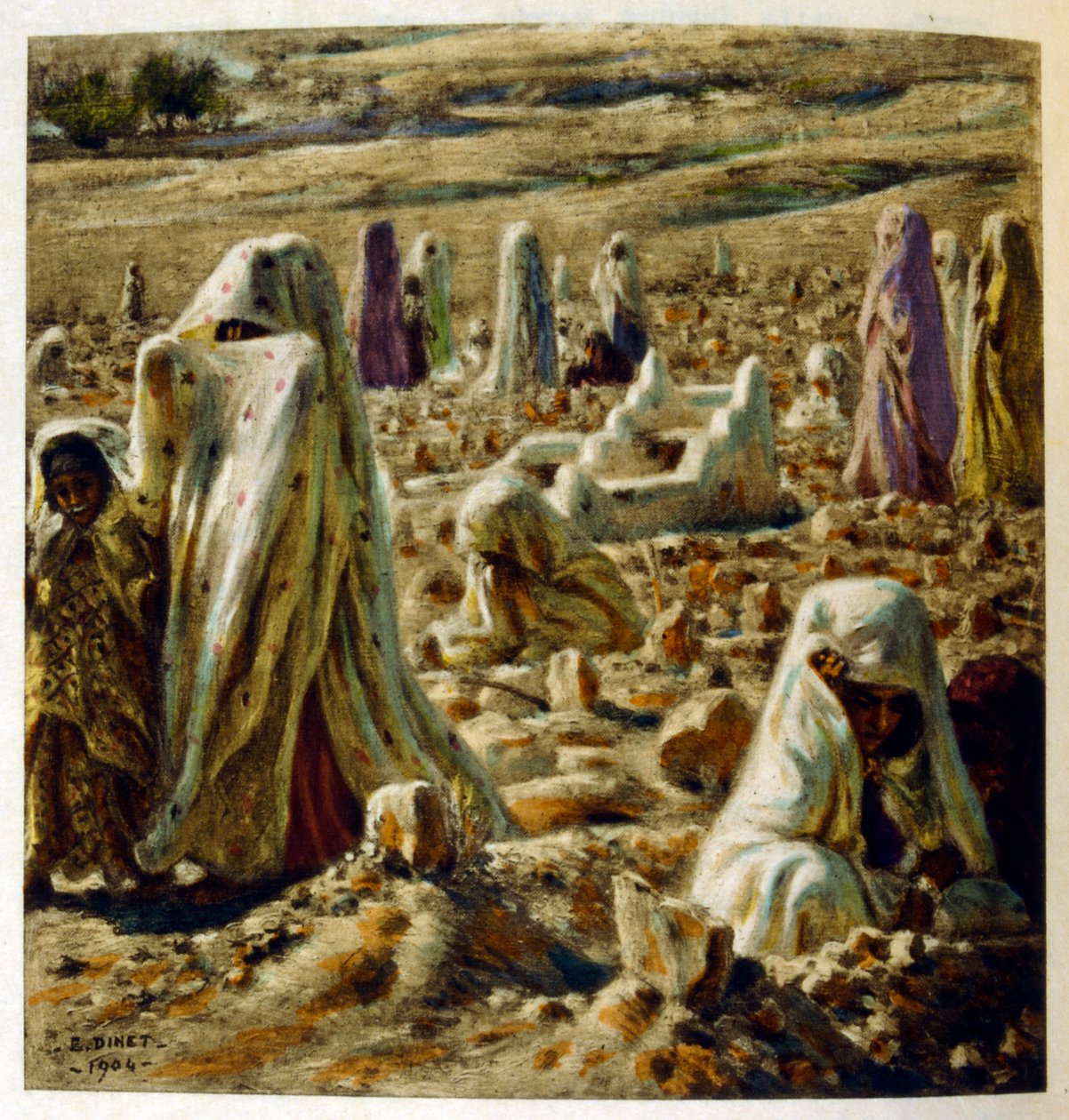 Illustration av Dinet från "Mirages" Scener av det arabiska livet. 1906. Mirages, Scénes De La Vie Arab illustrerades av Etienne Dinet med kommentarer av Silman Ben Ibrahim Bamer. Nasreddine Dinet föddes som Alphonse-Étienne Dinet; (1861-1929) var en frans av Alphonse Etienne Dinet