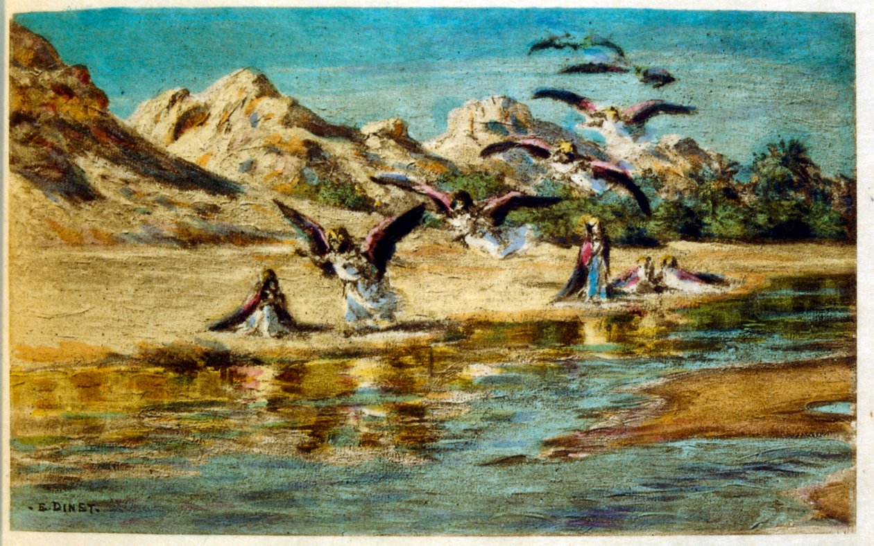 Illustration av Dinet från "Mirages" Scener av det arabiska livet. 1906. Mirages, Scénes De La Vie Arab illustrerades av Etienne Dinet med kommentarer av Silman Ben Ibrahim Bamer. Nasreddine Dinet föddes som Alphonse-Étienne Dinet; (1861-1929) var en frans av Alphonse Etienne Dinet