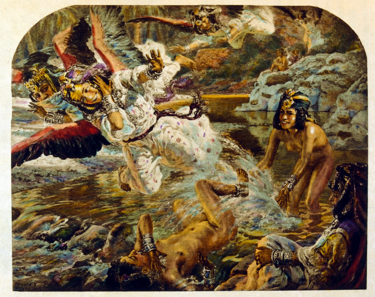 Illustration av Dinet från "Mirages" Scener av det arabiska livet. 1906. Mirages, Scénes De La Vie Arab illustrerades av Etienne Dinet med kommentarer av Silman Ben Ibrahim Bamer. Nasreddine Dinet föddes som Alphonse-Étienne Dinet; (1861-1929) var en frans av Alphonse Etienne Dinet