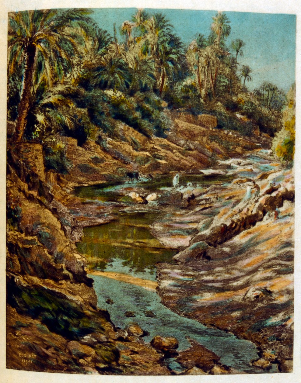 Illustration av Dinet från "Mirages" Scener av det arabiska livet. 1906. Mirages, Scénes De La Vie Arab illustrerades av Etienne Dinet med kommentarer av Silman Ben Ibrahim Bamer. Nasreddine Dinet föddes som Alphonse-Étienne Dinet; (1861-1929) var en frans av Alphonse Etienne Dinet