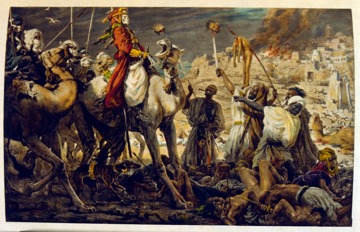 Illustration av Dinet från "Mirages" Scener av det arabiska livet. 1906. Mirages, Scénes De La Vie Arab illustrerades av Etienne Dinet med kommentarer av Silman Ben Ibrahim Bamer. Nasreddine Dinet föddes som Alphonse-Étienne Dinet; (1861-1929) var en frans av Alphonse Etienne Dinet