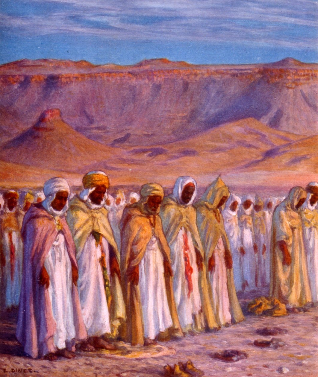 Illustration som visar muslimska arabiska pilgrimer på väg till Mecka. av Nasreddine Dinet (Alphonse-Étienne Dinet). 1861 1929 av Alphonse Etienne Dinet