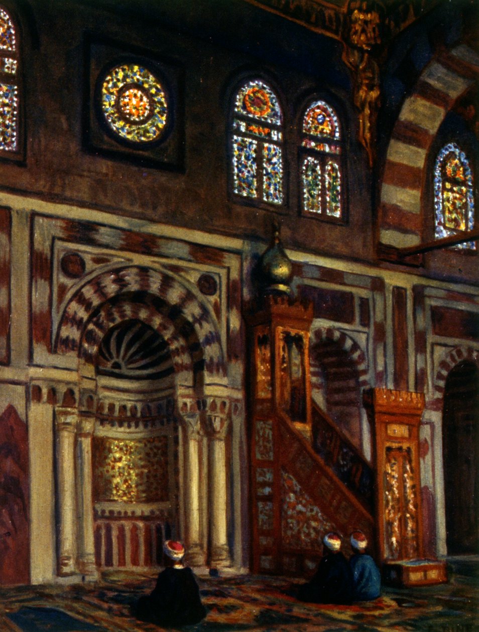 Interiör av en moské med en Mihrab. av Nasreddine Dinet (Alphonse-Étienne Dinet). 1861 1929. fransk orientalistisk målare 1918 av Alphonse Etienne Dinet