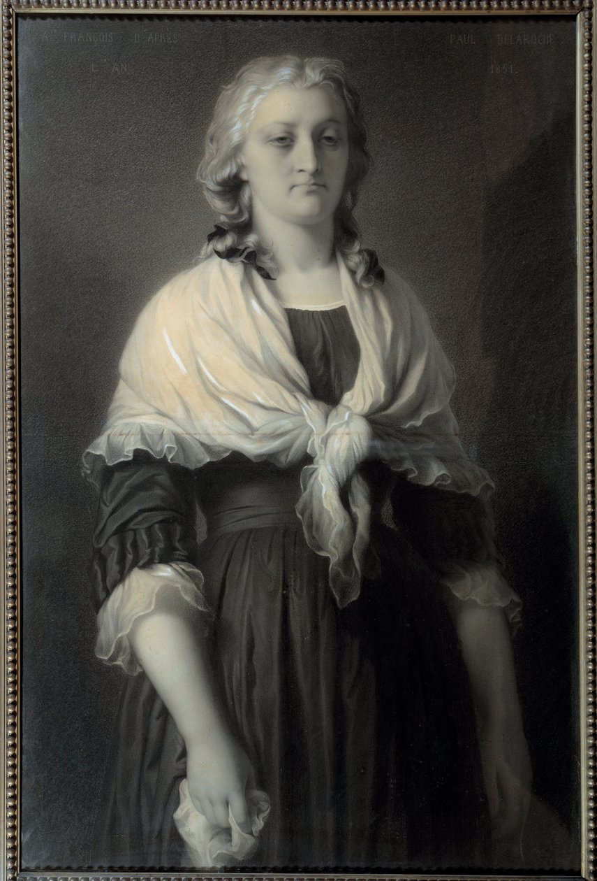 Porträtt av drottning Marie Antoinette (1755-1793) på conciergen Drottningen, representerad 1793, sörjer. Kolteckning av Alphonse Francois (1814-1888) 1851 sön. 0,72x1,11 m Malmaison, musee du chateau av Alphonse François