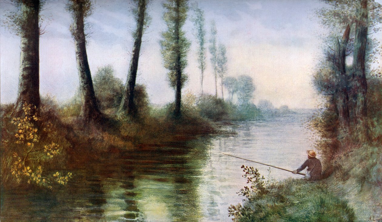 En kanal med en fiskare, c1857-1911, 1912. av Alphonse Legros