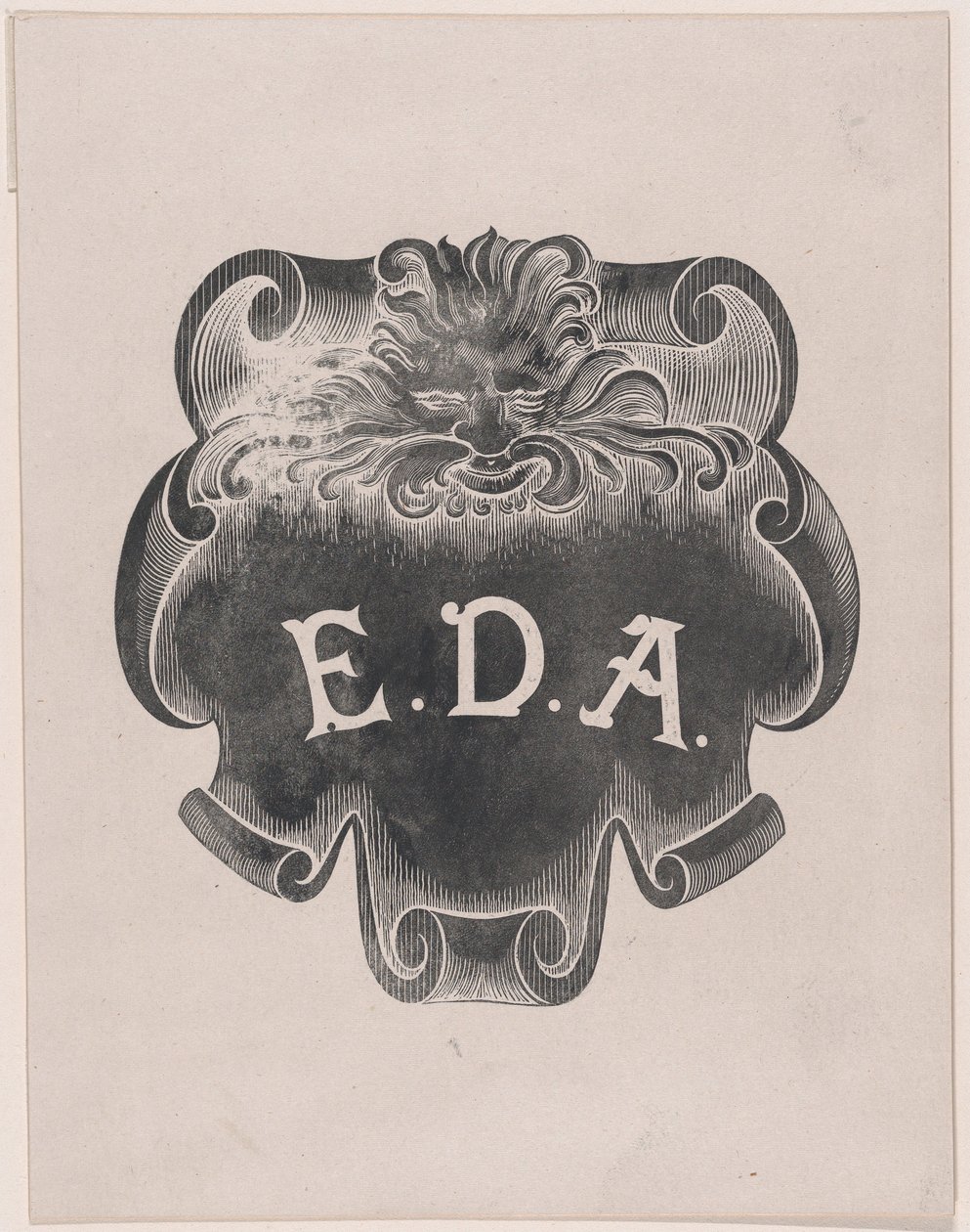 Motbevis på ett avtryck från en namnskylt för Edward D. Adams, ca. 1892. av Alphonse Legros