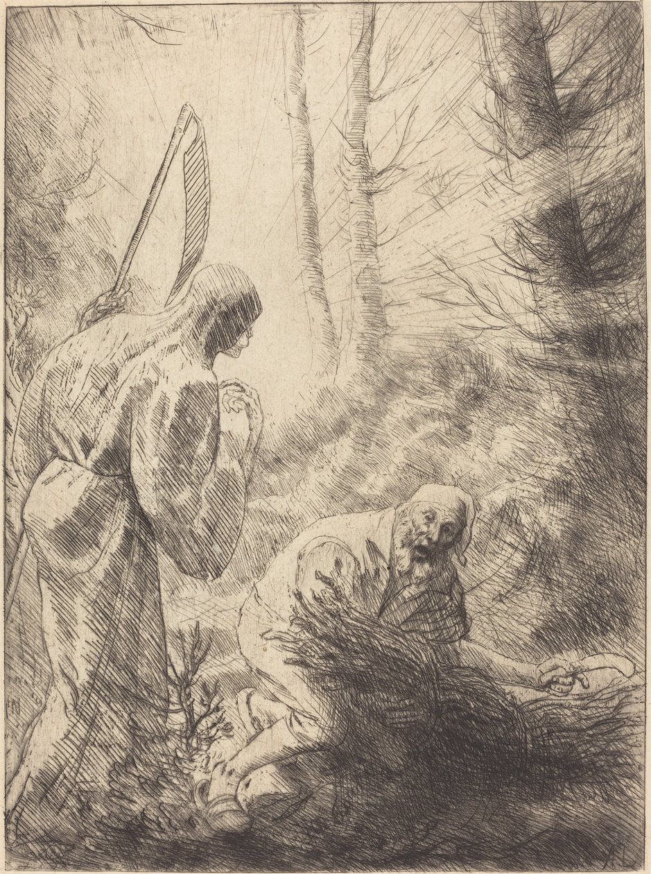Döden och vedhuggaren, andra plattan (La Mort de le bucheron) av Alphonse Legros
