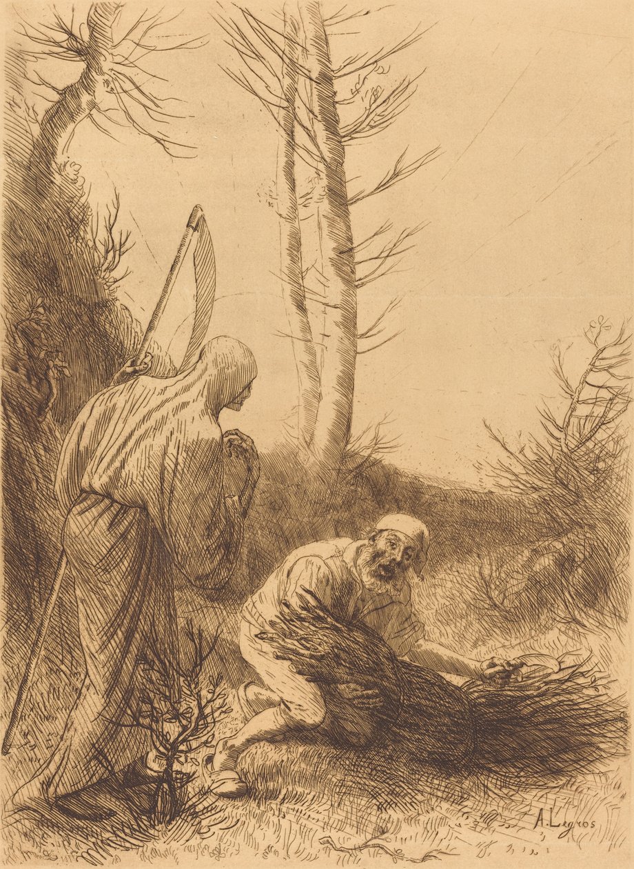 Döden och vedhuggaren, andra plattan (Le mort et le bucheron) av Alphonse Legros