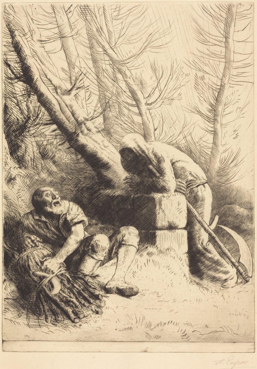 Döden och skogshuggaren, 4:e plåten (La mort et le bucheron) av Alphonse Legros