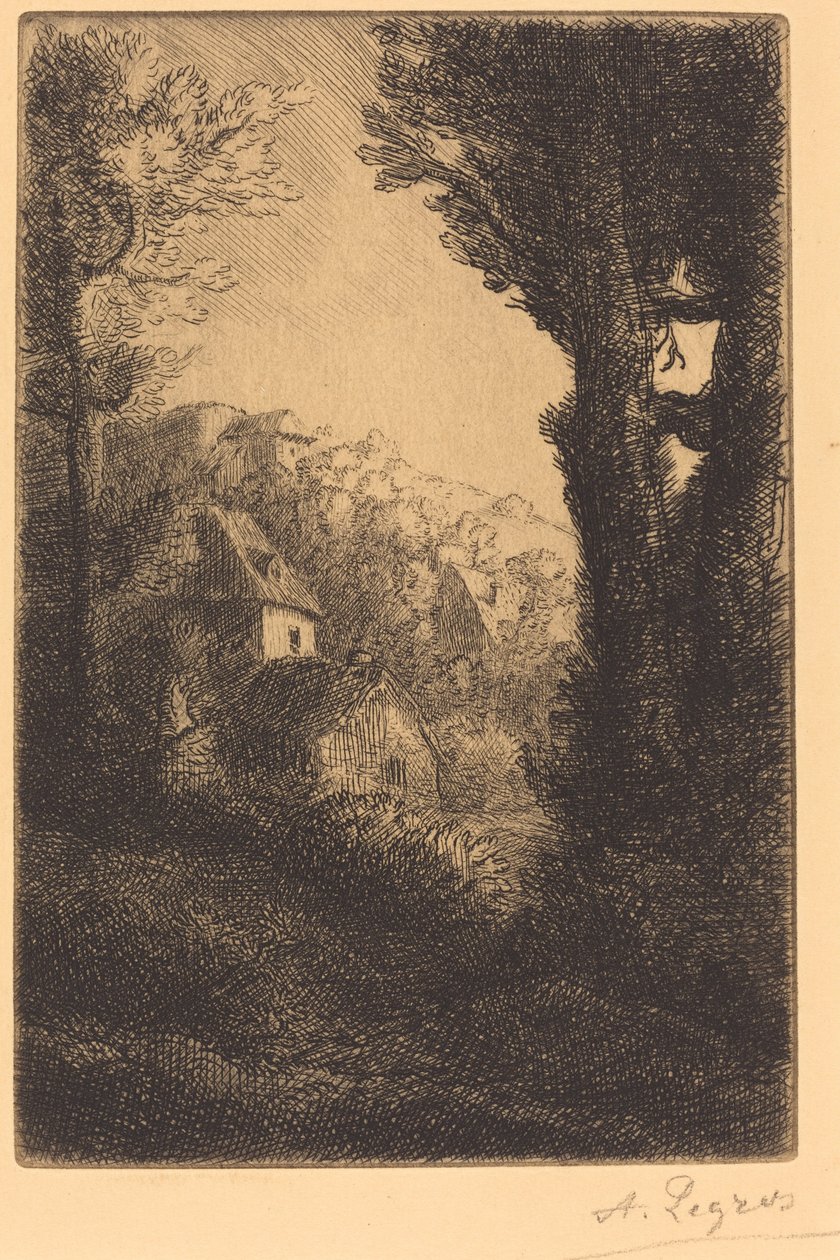 Gård på en sluttning i solljus av Alphonse Legros
