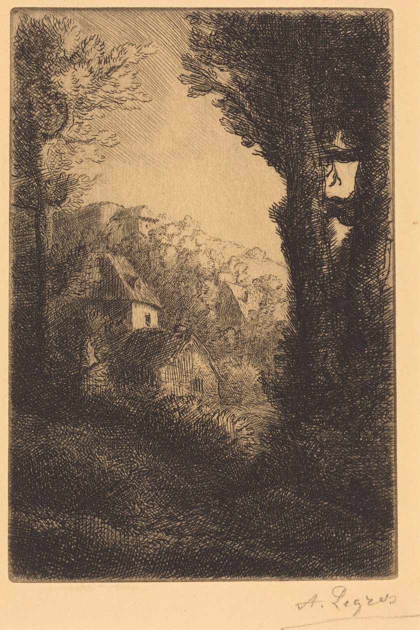 Gård på en solig sluttning (Gården på sluttningen; Soleffekt på sluttningen) av Alphonse Legros
