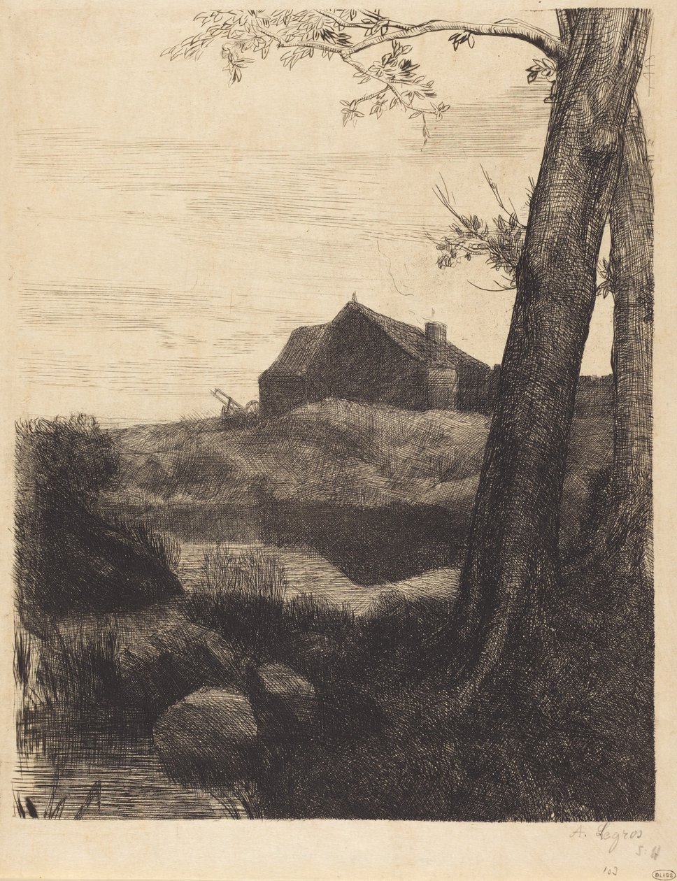 Farm with Large Tree (Gården med det stora trädet) av Alphonse Legros