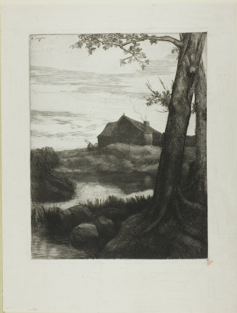 Gård med stort träd av Alphonse Legros