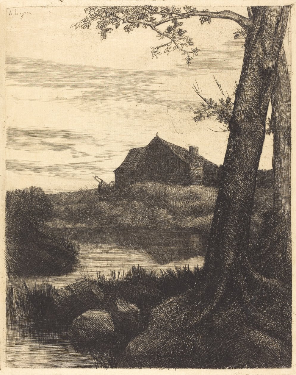 Gård med stort träd Gård med stort träd. av Alphonse Legros