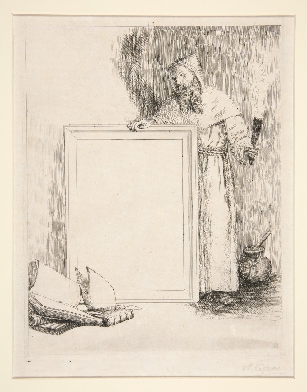 "Femtio avbildningar av 10 etsningar" (Titelsidan till serien utgiven av Marseille Holloway) av Alphonse Legros