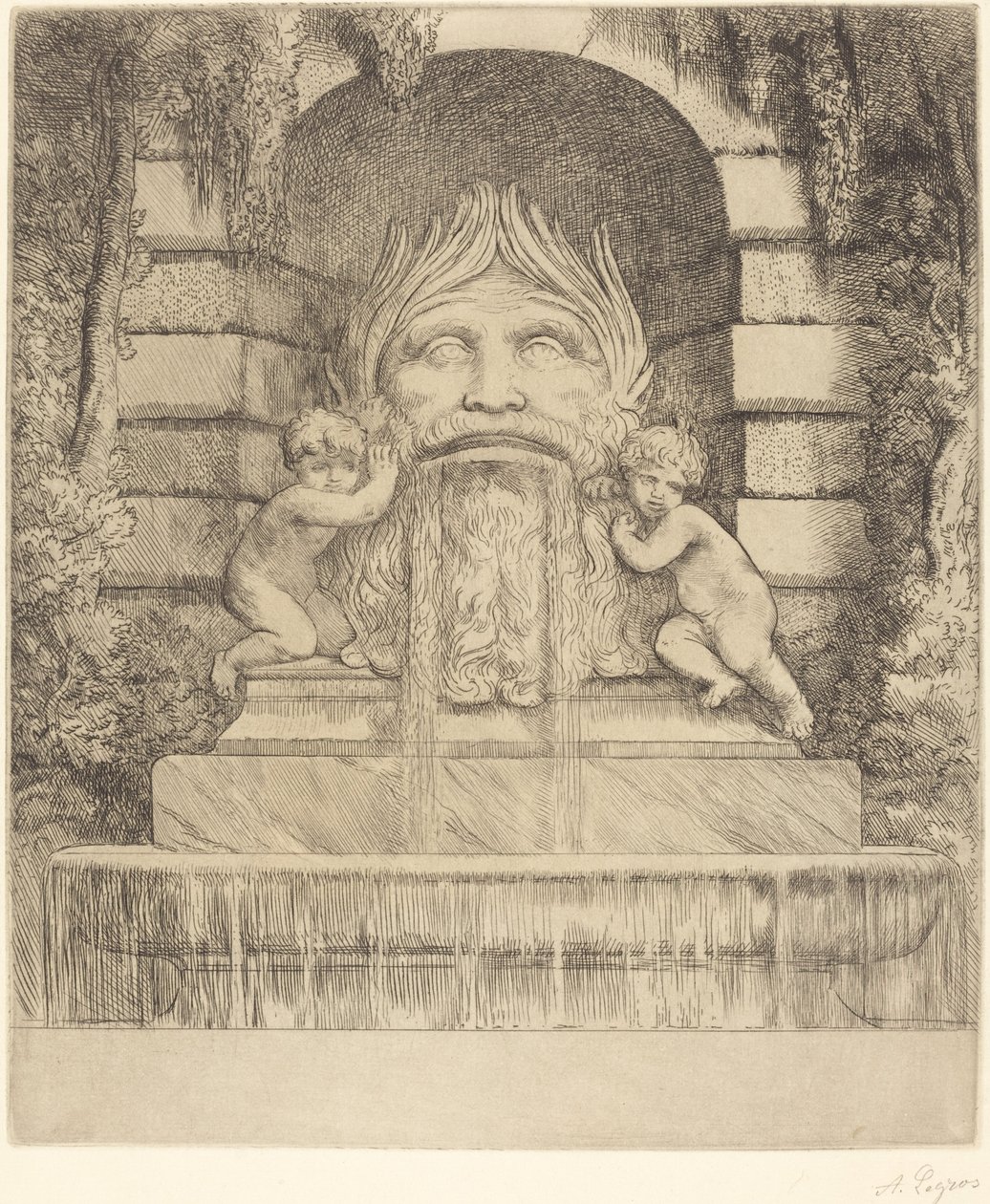 Fontän: Grotesk, barn och bassäng av Alphonse Legros