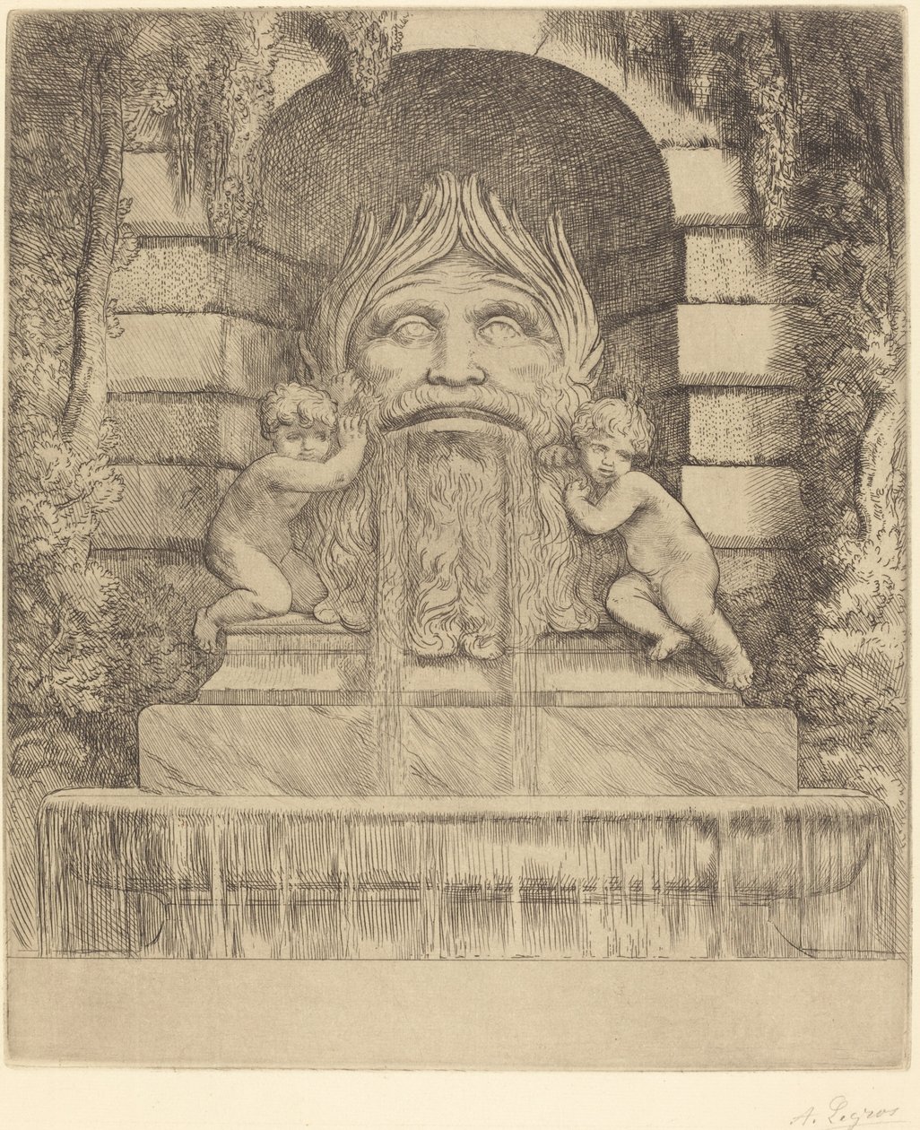 Fontän: Grotesk, barn och bassäng av Alphonse Legros
