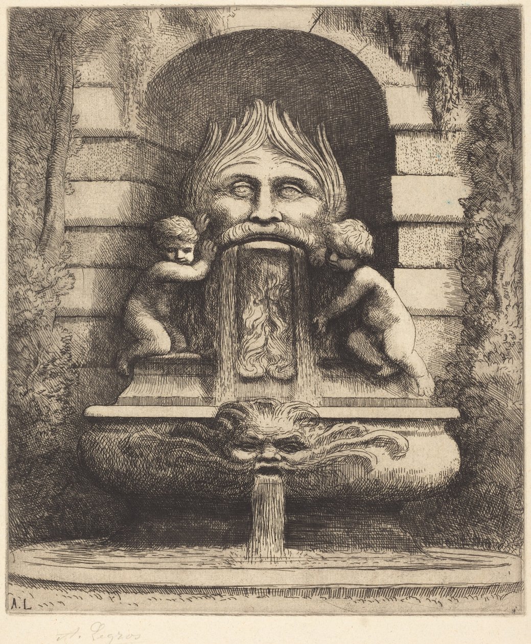 Fontän: Grotesk, barn och bassäng (En fontän: Mask, barn och bassäng) av Alphonse Legros