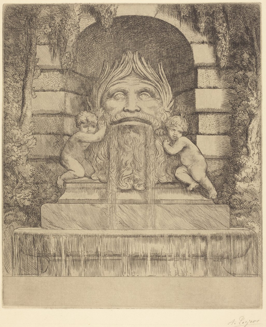 Fontän: Grotesk, barn och bassäng (En fontän: Mask, barn och bassäng) av Alphonse Legros