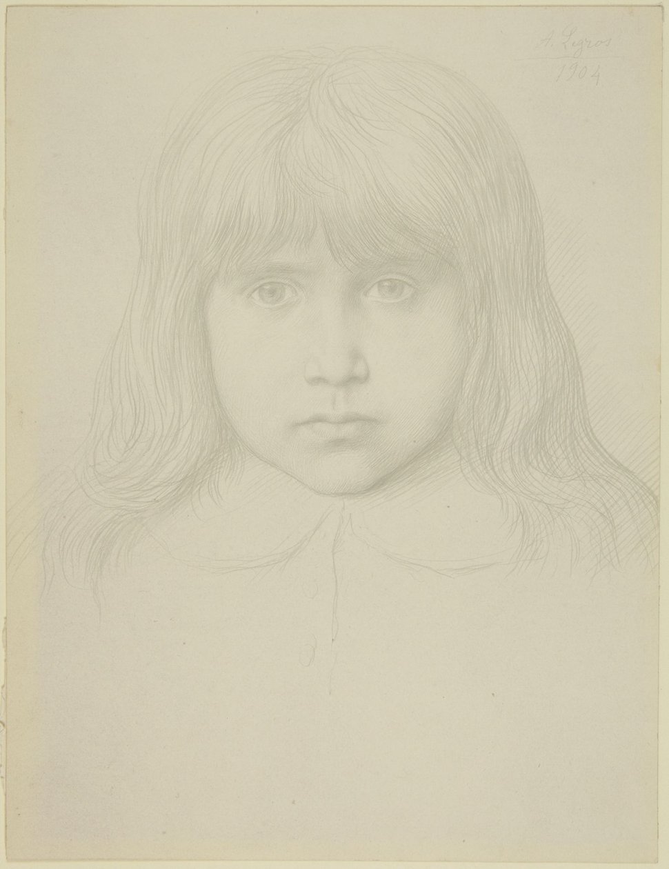Huvud av en ung pojke med långt hår av Alphonse Legros