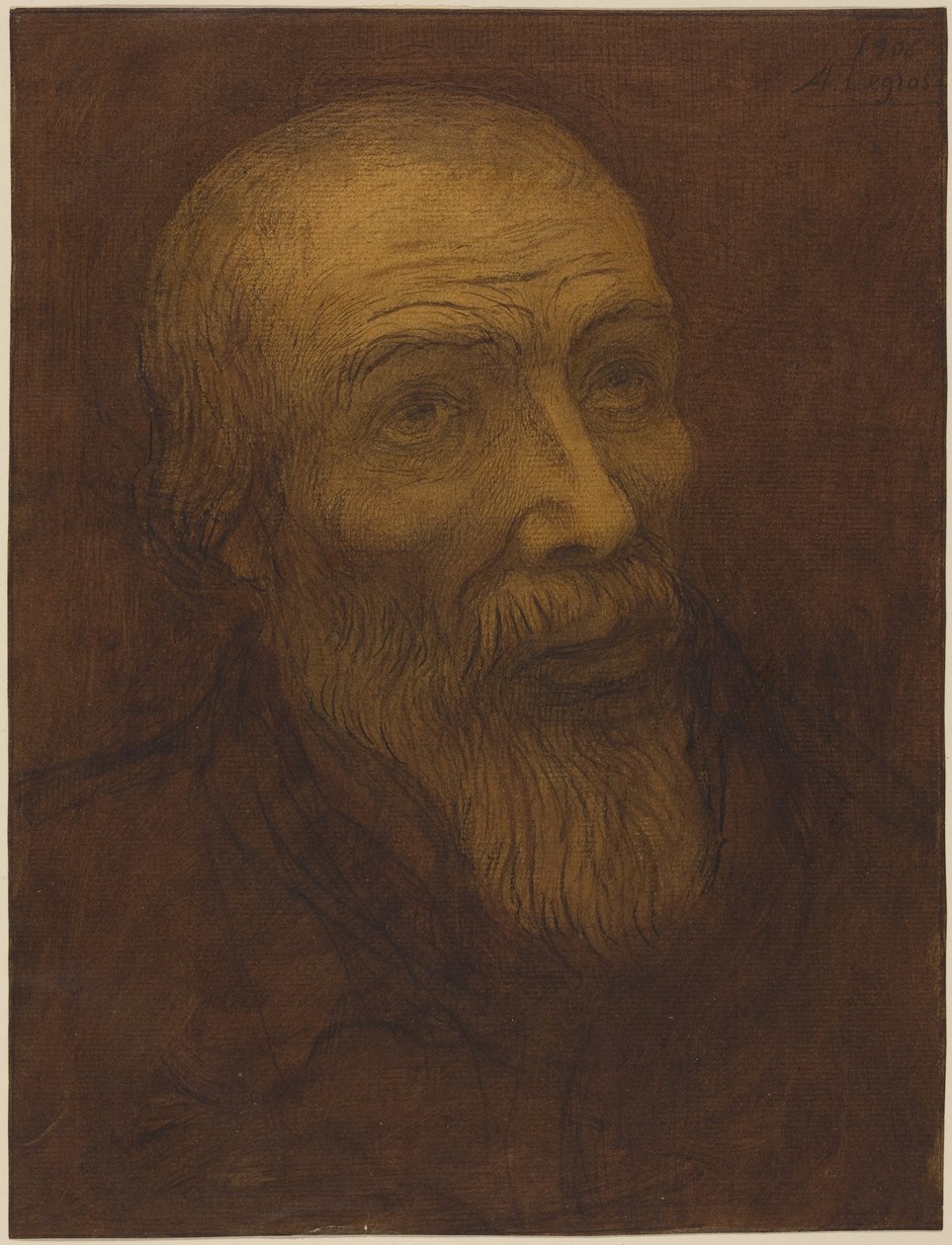 Huvudet på en skallig man med skägg av Alphonse Legros