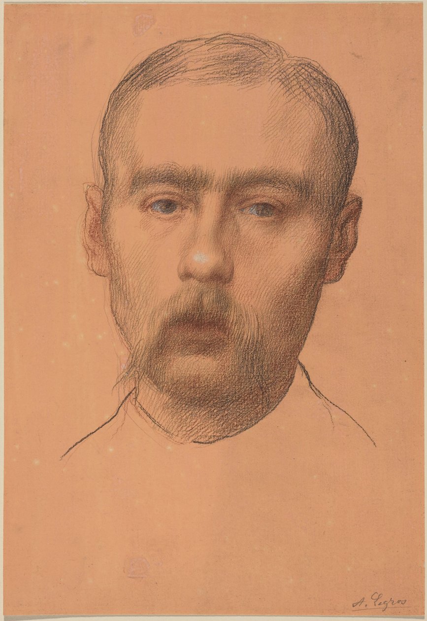 Manshuvud  (Möjligt porträtt av professor E.D. Adams) av Alphonse Legros