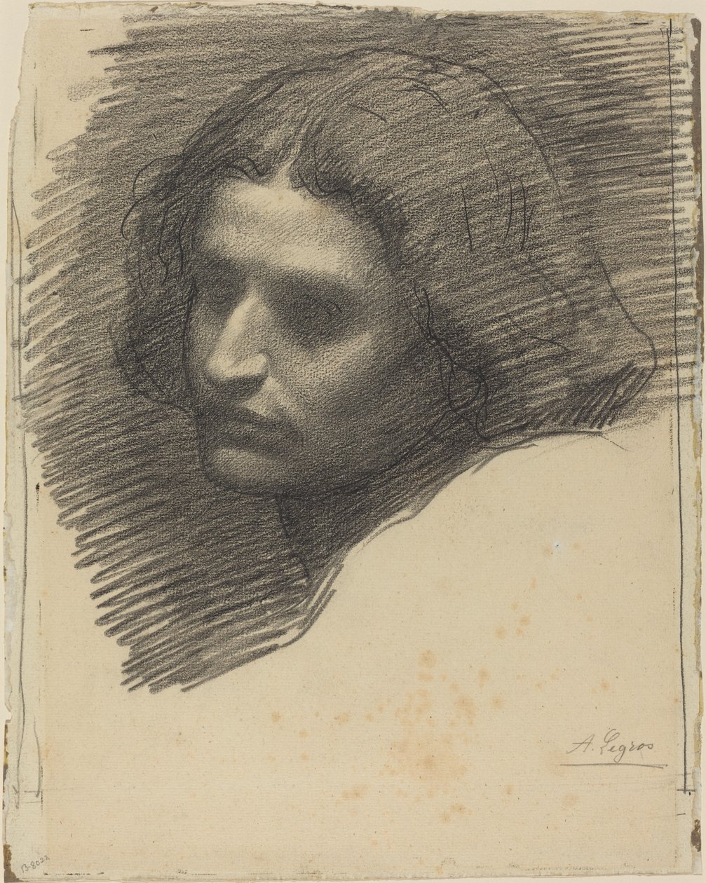 Chef för en man som är vänd åt vänster [recto] av Alphonse Legros