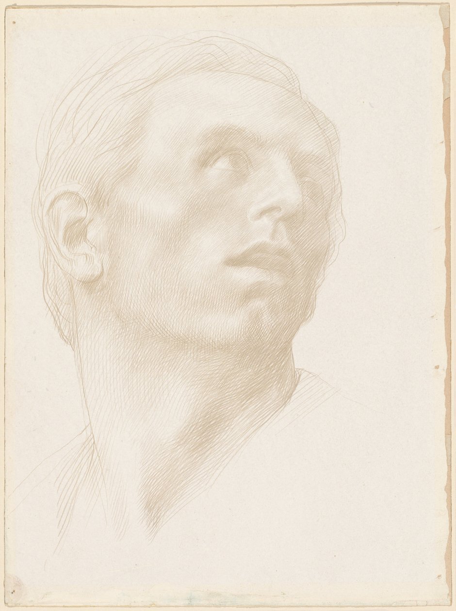 Huvudet på en man som tittar upp till höger av Alphonse Legros