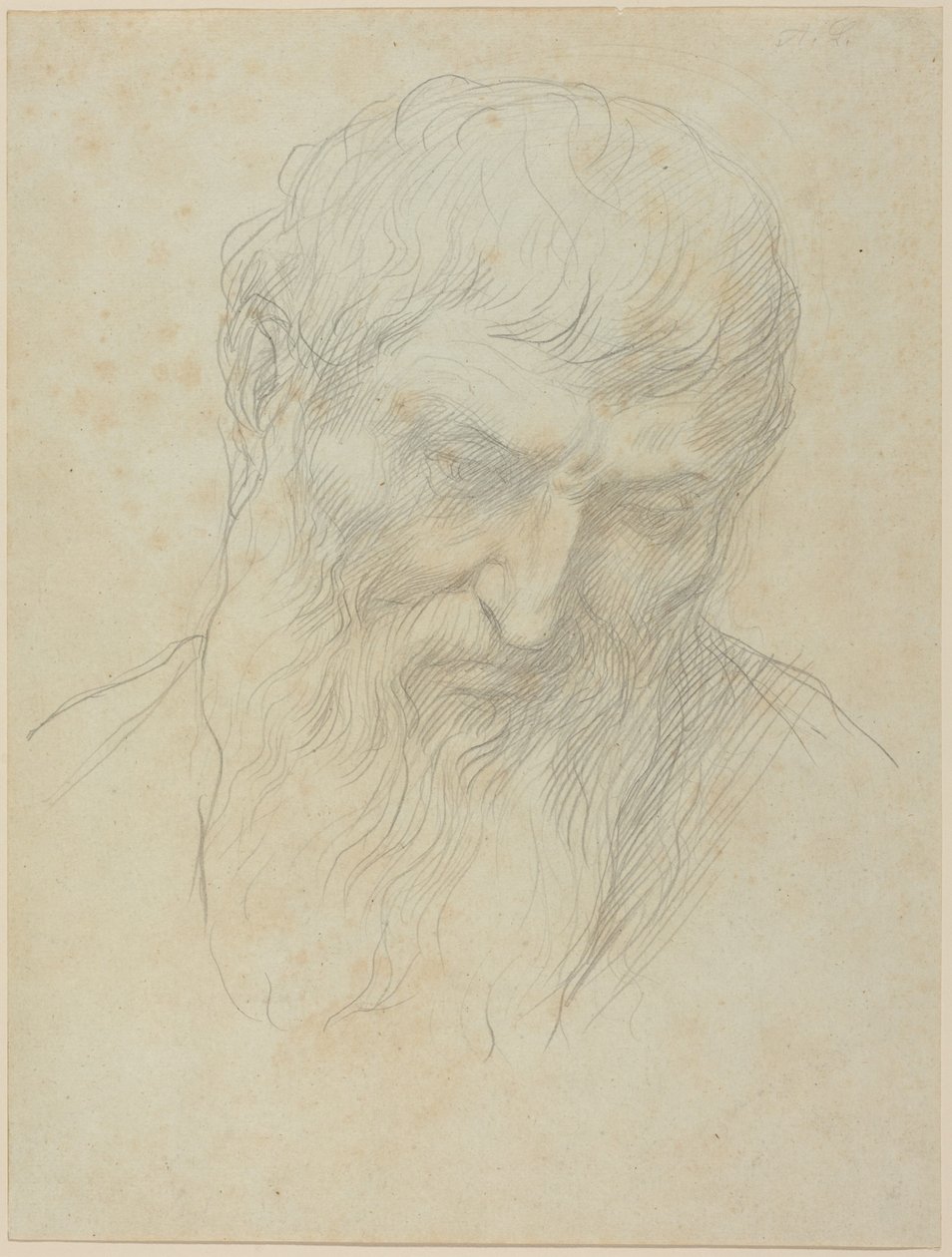 Huvud av en man med lockigt hår och skägg av Alphonse Legros