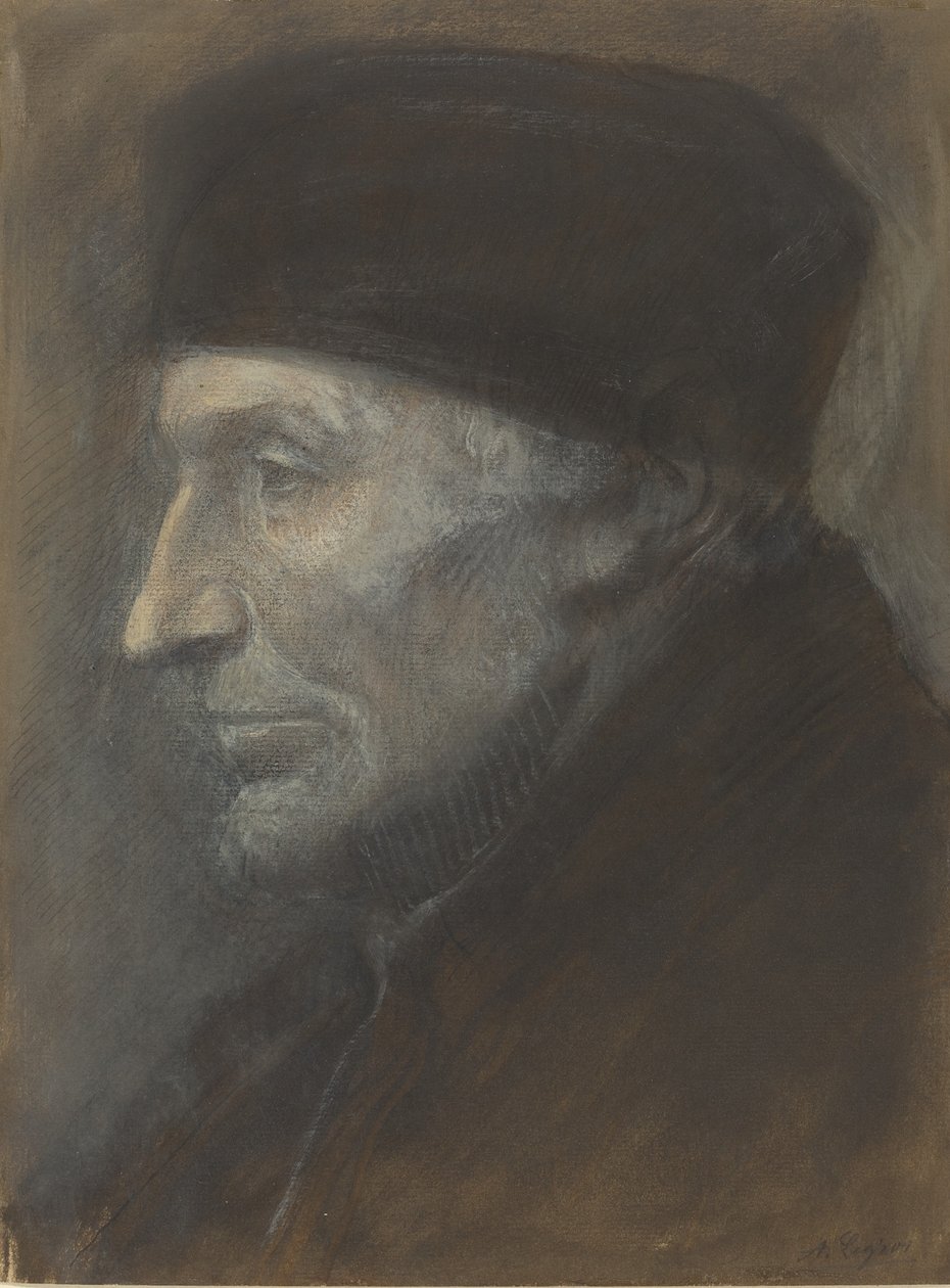 Huvud av en man med kalot. av Alphonse Legros